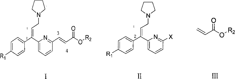 Reaction scheme displaying reactants Formula II and III converting to product Formula I