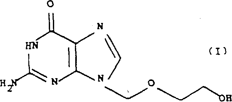 Chemical structure of 9-(2-hydroxy)-ethoxymethylguanine (Acyclovir) Formula I