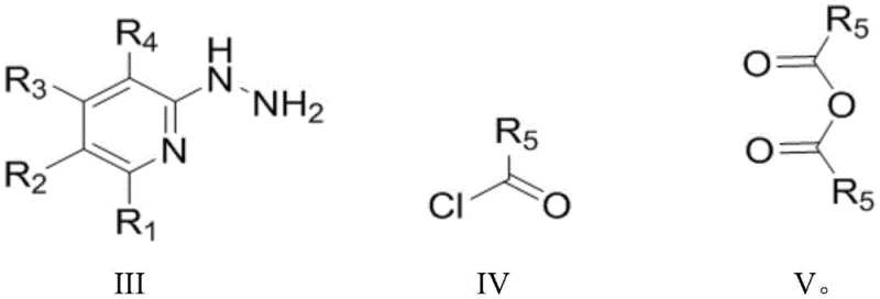Reaction scheme showing condensation of hydrazine derivative with acid chloride followed by BF3 coordination