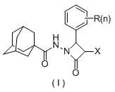 General chemical structure of N-(3-halo-4-substituted phenyl-2-azetidinone-1-yl) adamantane carboxamides showing variable substituents R and X