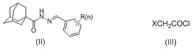 Synthetic reaction scheme showing the conversion of 1-adamantanecarboxyl hydrazone and haloacetyl chloride to the target compound