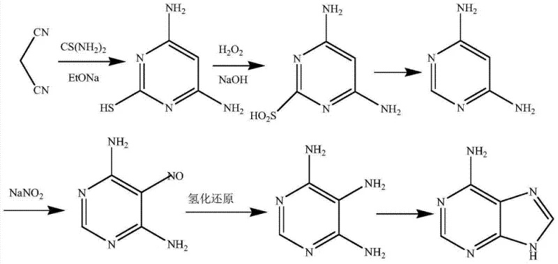 Novel synthetic scheme for adenine using malononitrile and thiourea