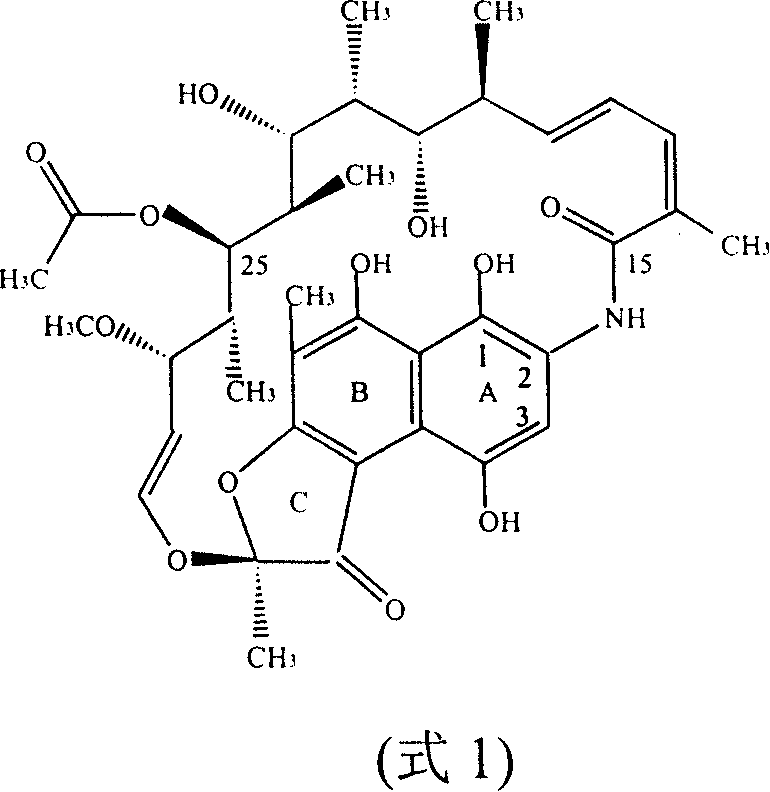 Chemical structure of Rifamycin Sodium showing the macrocyclic lactam ansa-bridge