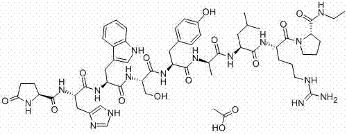 Chemical structure of Alarelin Acetate showing the nonapeptide sequence and C-terminal ethylamide group