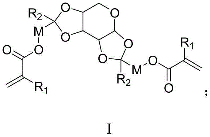 General structural formula of aldopentose-based photoresist resin monomer showing variable R groups and divalent linking group M