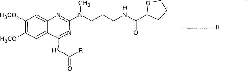 General structure of Formula II N-acyl alfuzosin intermediates where R represents various alkyl or aryl groups