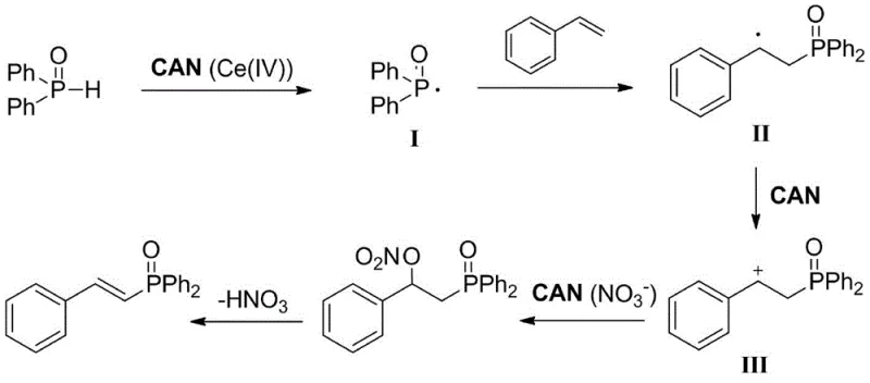 Proposed radical mechanism involving phosphorus radical generation and carbocation formation