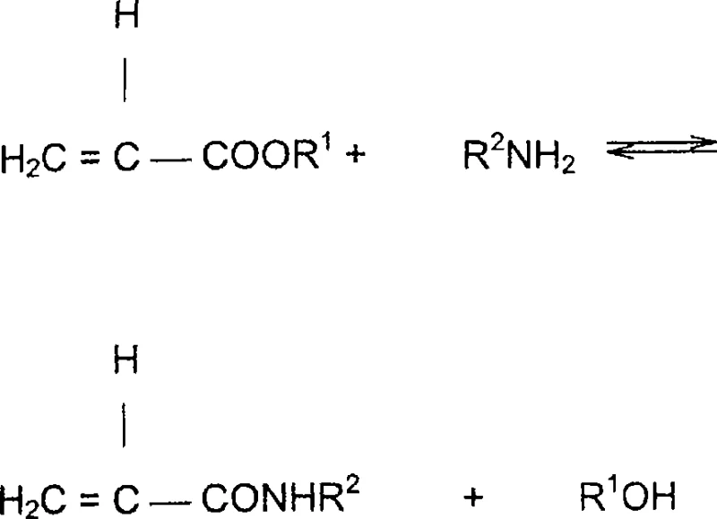 General reaction scheme showing aminolysis of alkyl acrylates to form alkyl amino acryl amides and alcohol byproduct