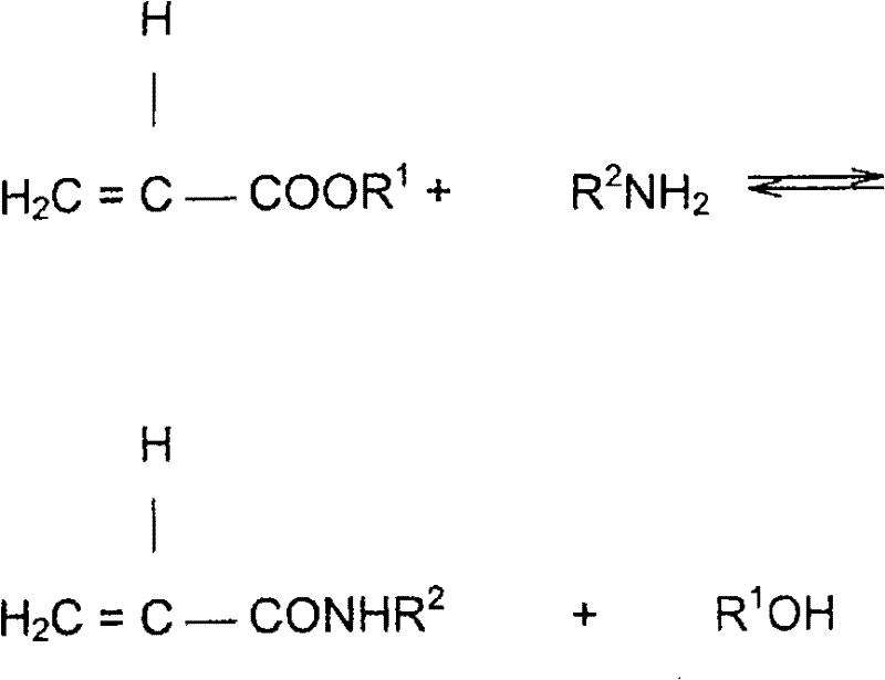 General reaction equation for the aminolysis of alkyl acrylates to form alkyl amino acryl amides