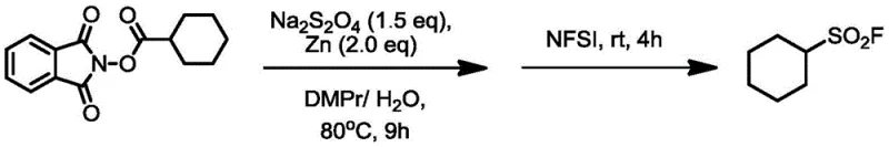 Optimized two-step reaction scheme showing conversion using Na₂S₂O₄ as SO₂ source under zinc reduction