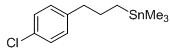 Stille coupling application showing 3-(4-chlorophenyl)propyltrimethyltin reacting to form biaryl compounds