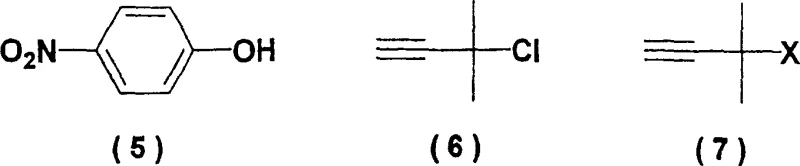Chemical structures of conventional reactants including 4-nitrophenol and unstable chloro-alkyne derivatives