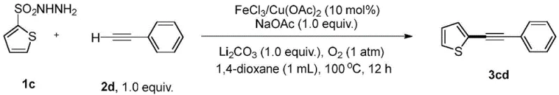 Synthesis of 2-phenylethynyl thiophene demonstrating heterocycle compatibility