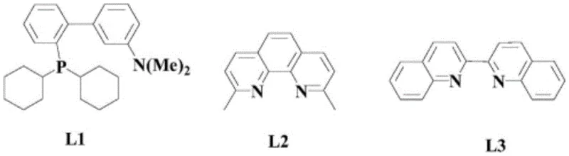 Chemical structures of nitrogen-containing ligands L1, L2, and L3 used in the catalytic system