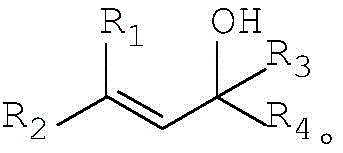 General structural formula of allyl alcohol derivatives showing variable R1-R4 substituents