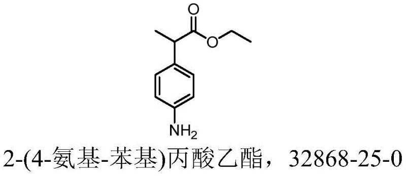 Chemical structure of Ethyl 2-(4-amino-phenyl) propionate, the target alminoprofen intermediate