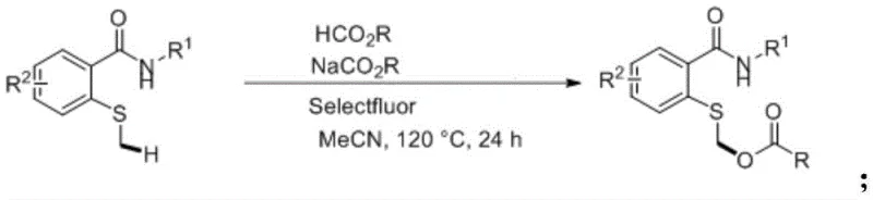 General reaction scheme for the preparation of alpha-acyloxy thioether derivatives using Selectfluor