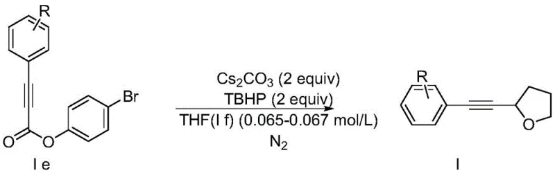 Reaction scheme showing the radical alkynylation of tetrahydrofuran to form the alpha-alkynyl ether product