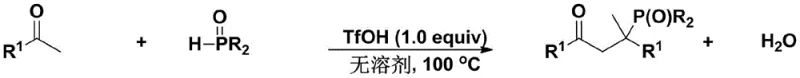 General reaction scheme showing Bronsted acid catalyzed tandem phosphorylation-alkylation of ketones and organophosphorus compounds