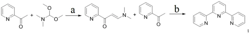 Two-step synthetic route for alpha alpha terpyridine showing enamine formation and cyclization