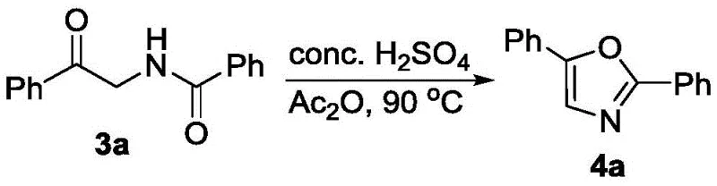 Derivatization of alpha-amidoketone to oxazole compounds using sulfuric acid and acetic anhydride