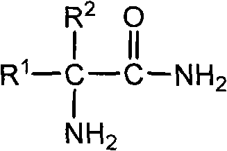 General chemical structure of alpha-amino-dialkyl substituted acetamide (Formula I) showing variable alkyl groups R1 and R2