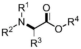 General structural formula of alpha-substituted-alpha-amino acid ester compounds showing variable R groups