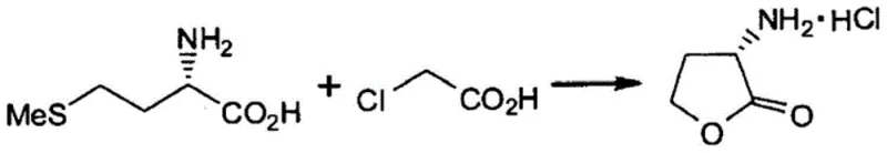 Specific reaction example showing L-methionine and chloroacetic acid reacting in water to form the hydrochloride salt