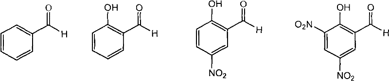 Structures of aromatic aldehydes used as catalysts including benzaldehyde and salicylaldehyde