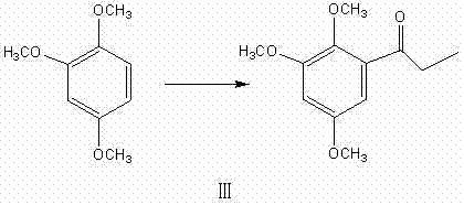 Propionylation reaction mechanism showing binary catalyst usage to form 2,4,5-trimethoxypropiophenone