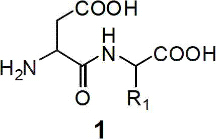 Overall reaction scheme showing the conversion of dihydroorotic acid and amino acid esters into alpha-aspartyl small peptides via enzymatic and chemical steps