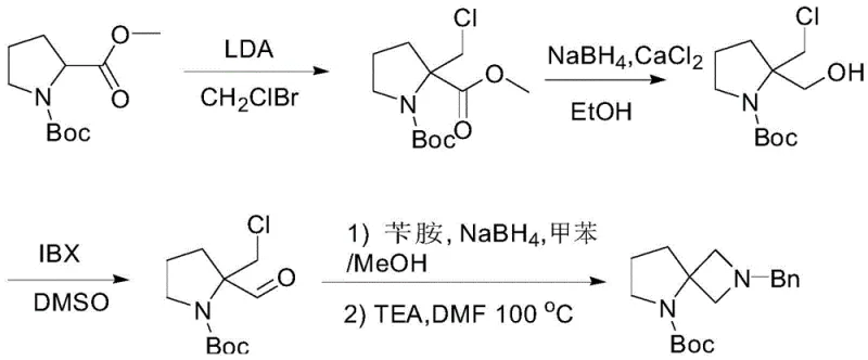 Specific example reaction scheme for synthesizing tert-butyl 7-benzyl-1,7-diaza-spiro[4.3]octane-1-carboxylate