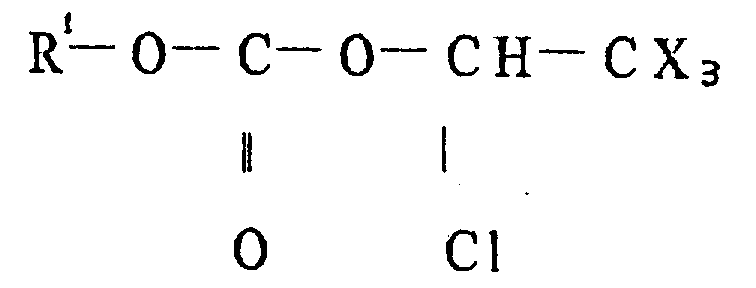 General chemical structure of novel alpha-chlorinated carbonates showing variable R1 and X groups