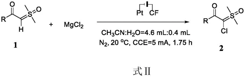 General reaction scheme showing electrocatalytic conversion of alpha-carbonyl sulfoxide ylide to alpha-chloro derivative using MgCl2