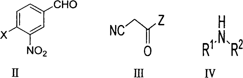 General reaction scheme showing one-pot synthesis from aldehyde, cyanoacetate and amine