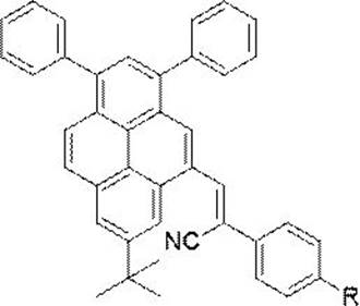 General chemical structure of the alpha-cyanoethylene-based pyrene derivative showing the R group variation