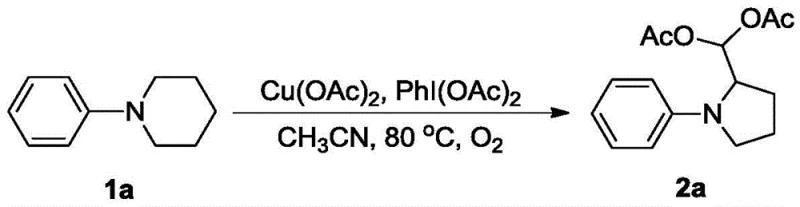 Specific example of N-phenylpiperidine converting to diacetoxymethyl pyrrolidine derivative