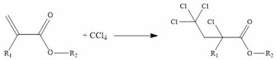 General reaction equation showing the addition of carbon tetrachloride to acrylate to form alpha gamma-tetrachlorobutyrate