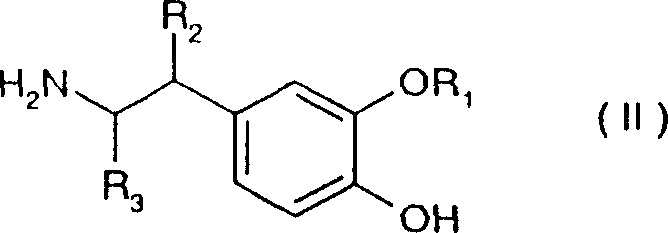 Chemical structure of Formula II 2-(3-alkoxy-4-hydroxyphenyl)-ethylamine reactant