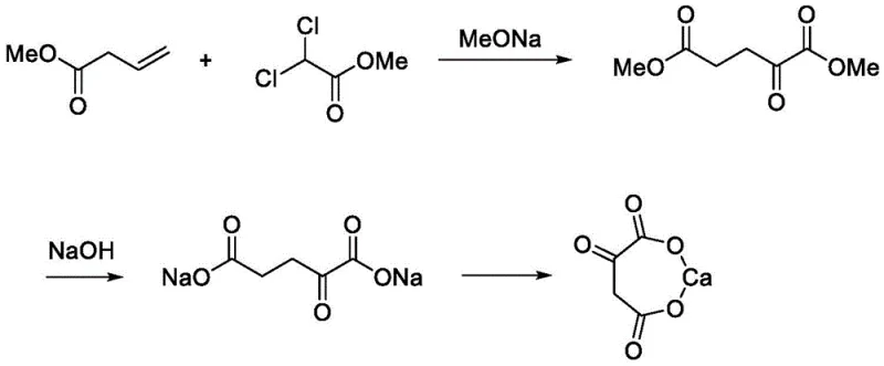 Conventional chemical synthesis route using methyl acrylate and methyl dichloroacetate