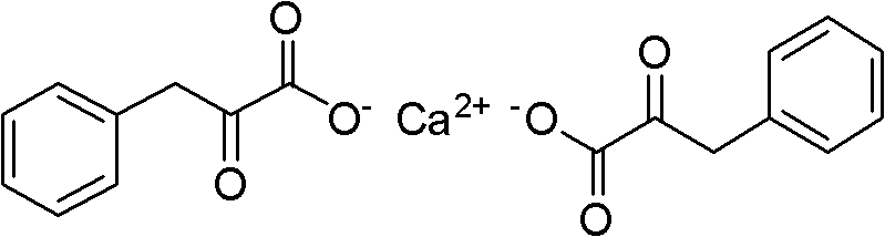 Chemical structure of Alpha-Ketophenylalanine Calcium showing the calcium salt of the alpha-keto acid