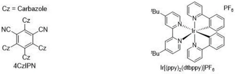 Chemical structures of photocatalysts 4CzIPN and Iridium complexes used in the synthesis