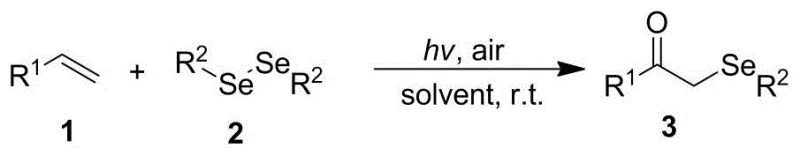 General reaction scheme for visible light promoted synthesis of alpha-selenyl ketones from alkenes and diselenides