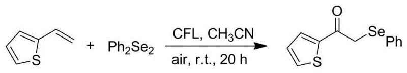 Substrate scope example showing synthesis of heteroaryl alpha-selenyl ketone from vinylthiophene