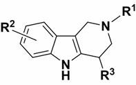 General structural formula of alpha-substituted tetrahydro-gamma-carboline compounds showing variable R groups