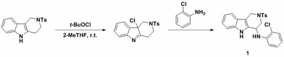Reaction scheme for Example 1 showing synthesis of Compound 1 using 2-chloroaniline