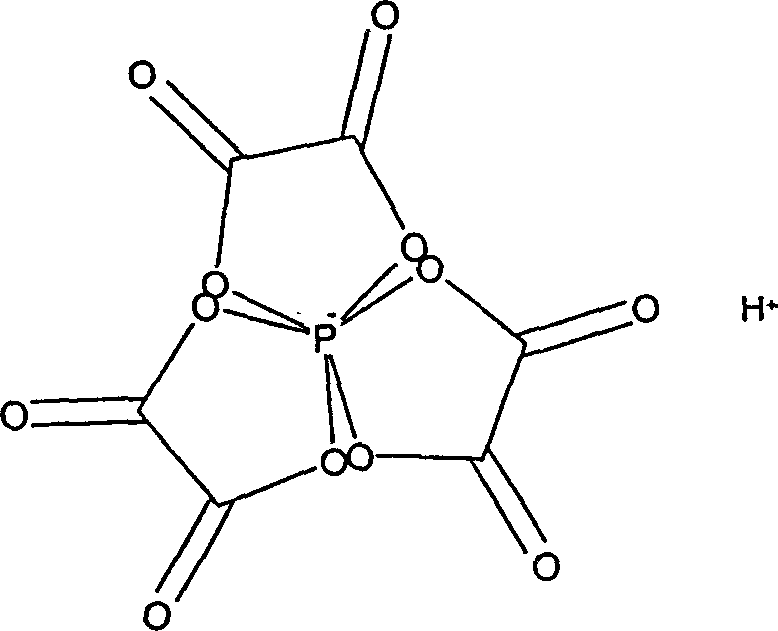 Chemical structure of Hydrogen tris(oxalato)phosphate catalyst anion and proton