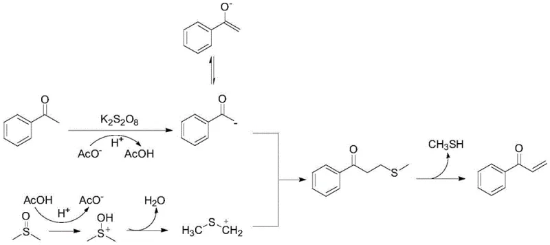Proposed ionic reaction mechanism involving enolate and sulfonium intermediates