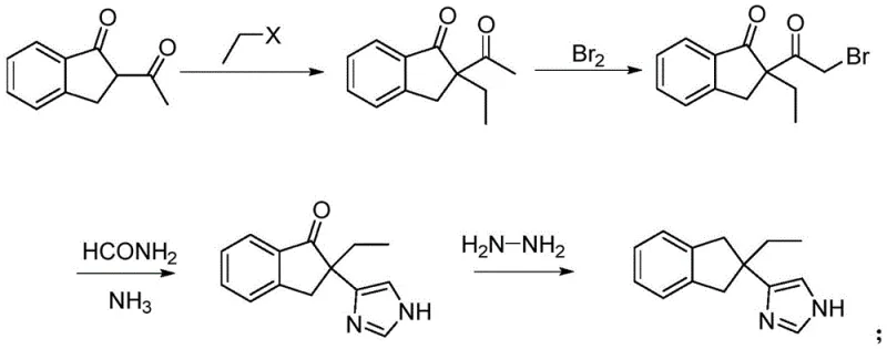 General synthetic route for Altimezole showing four key transformation steps from 2-acetyl indanone