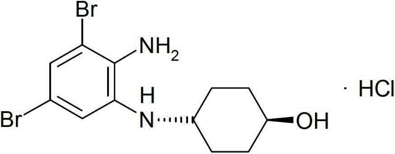 Chemical structure of Ambroxol Hydrochloride showing the trans-4-aminocyclohexanol moiety attached to the dibromobenzyl core